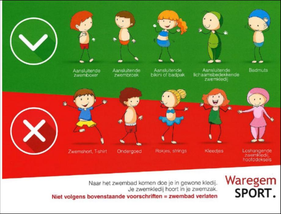 Visualisatie van de kledingvoorschriften in het zwembad